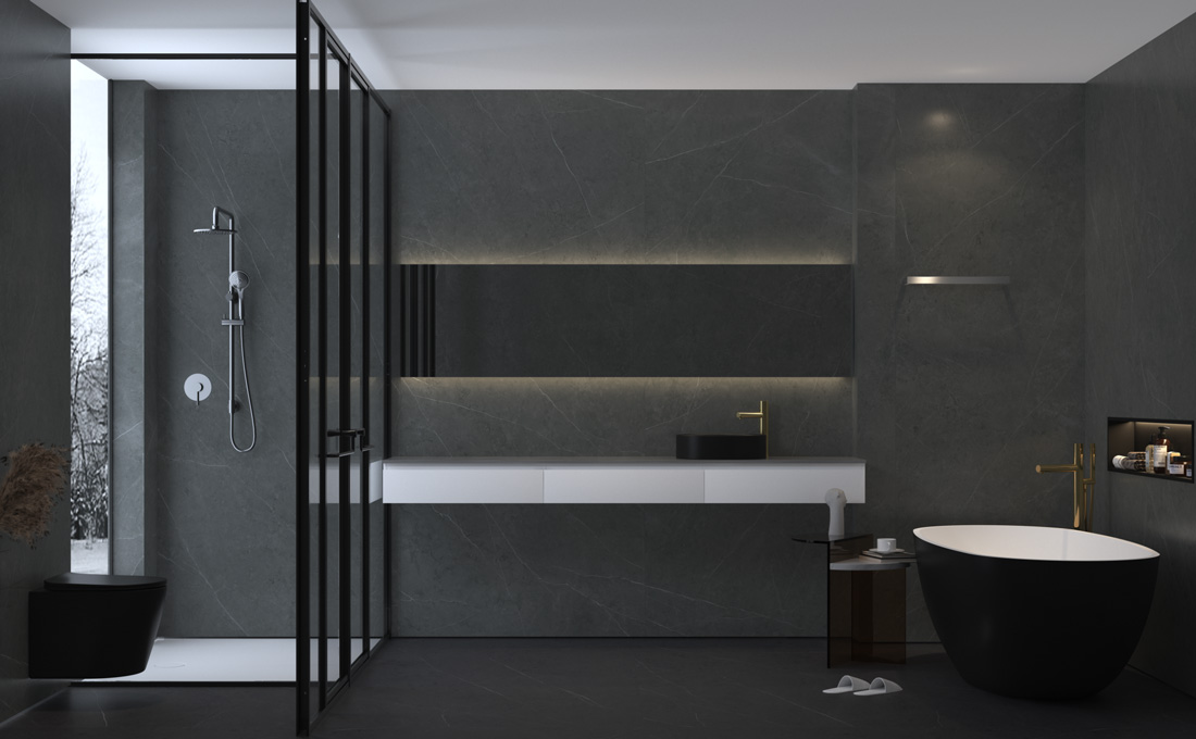 7.6㎡/#G3820238-V9 极简酷黑系，艺术家的卫生间设计