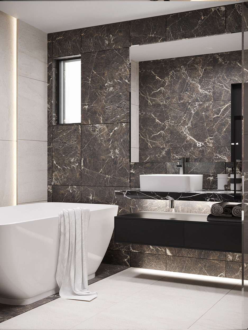 别墅里的浴室，用大理石打造高级感